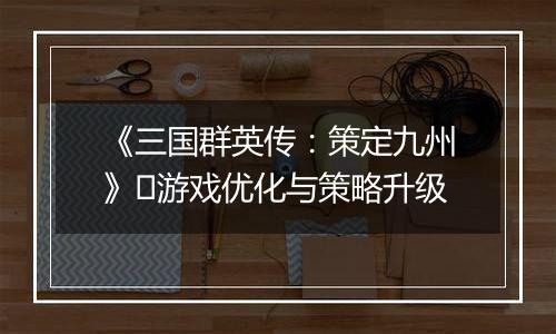 《三国群英传：策定九州》​游戏优化与策略升级