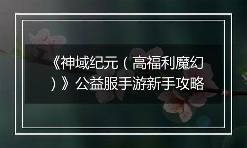 《神域纪元（高福利魔幻）》公益服手游新手攻略