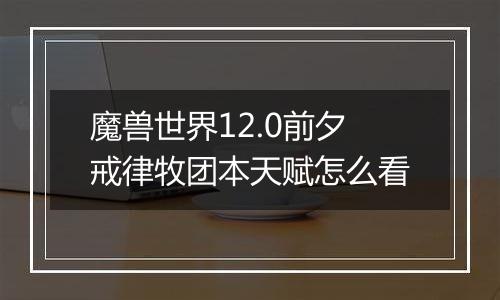 魔兽世界12.0前夕戒律牧团本天赋怎么看