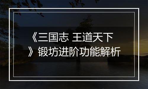 《三国志 王道天下》锻坊进阶功能解析
