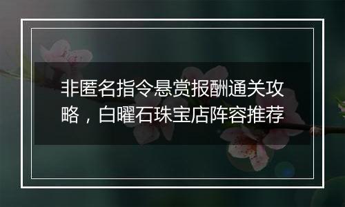 非匿名指令悬赏报酬通关攻略，白曜石珠宝店阵容推荐