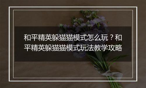 和平精英躲猫猫模式怎么玩？和平精英躲猫猫模式玩法教学攻略
