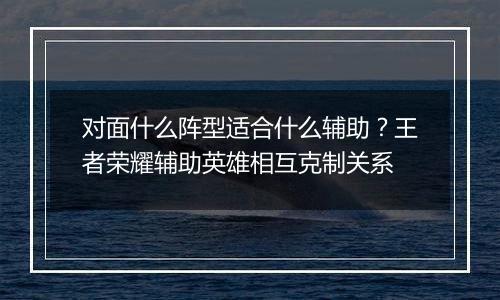 对面什么阵型适合什么辅助？王者荣耀辅助英雄相互克制关系