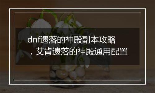 dnf遗落的神殿副本攻略，艾肯遗落的神殿通用配置
