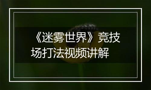 《迷雾世界》竞技场打法视频讲解